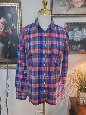 J.Crew Soft Light Flannel Pink and Blue Plaid Button-Up Shirt